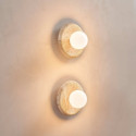 Round travertine wall light with white glass - Milenka