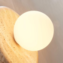 Round travertine wall light with white glass - Milenka