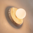 Round travertine wall light with white glass - Milenka