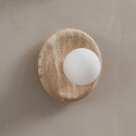 Round travertine wall light with white glass - Milenka
