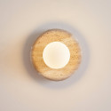 Round travertine wall light with white glass - Milenka