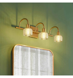 Long gold vintage wall light with triple frosted glass -...