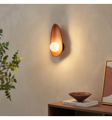 Brown pebble ceramic wall light with white glass - Eterna