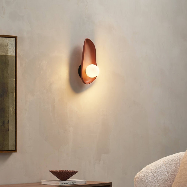Brown pebble ceramic wall light with white...