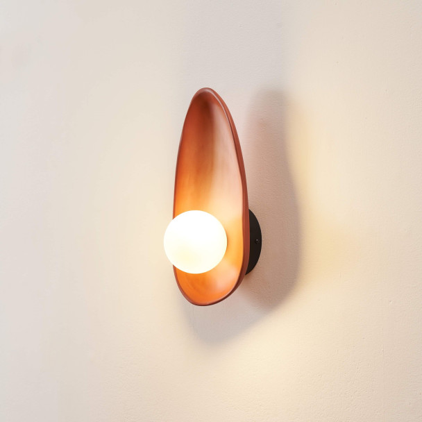 Brown pebble ceramic wall light with white...