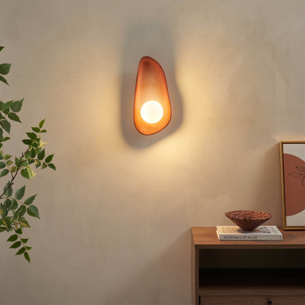 Brown pebble ceramic wall light with white...