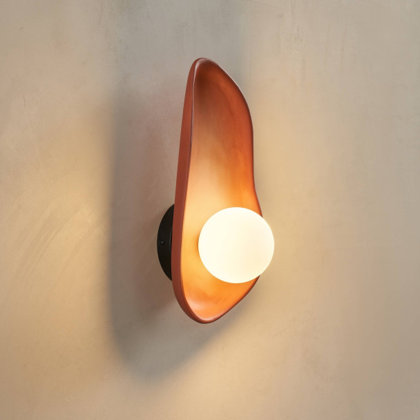Brown pebble ceramic wall light with white...