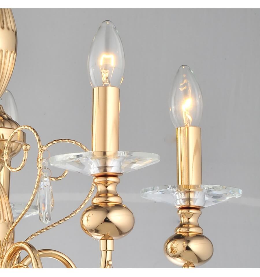 Chandelier - 5 Light gold classical crystal with Pendant